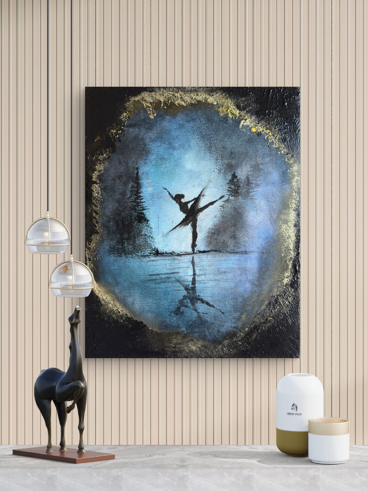 Original Gemälde - Traumlandschaft - Tanzende Ballerina auf dem See