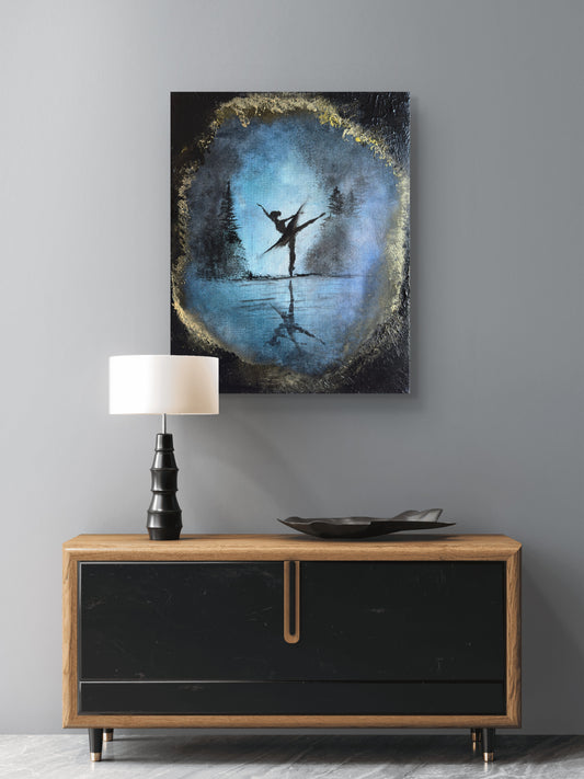 Original Gemälde - Traumlandschaft - Tanzende Ballerina auf dem See