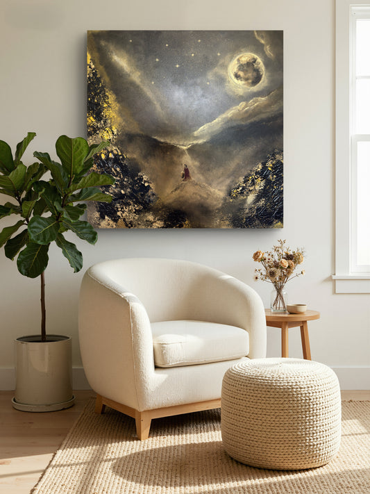 Original handgemaltes Krieger-Gemälde 80 × 80 cm in Gold, Schwarz & Bronze mit Struktur