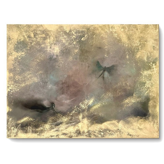 Fantasy Originalgemälde – Pferd & Kolibri mit Goldakzenten – Acryl auf Leinwand 80 × 60 cm – Handsigniert