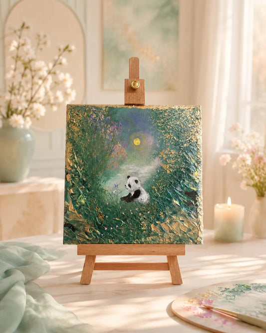The First Light – Handgemaltes Panda Gemälde 20 × 20 cm | Original Acrylmalerei | Kinderzimmer Wandbild | Hope & Light Collection