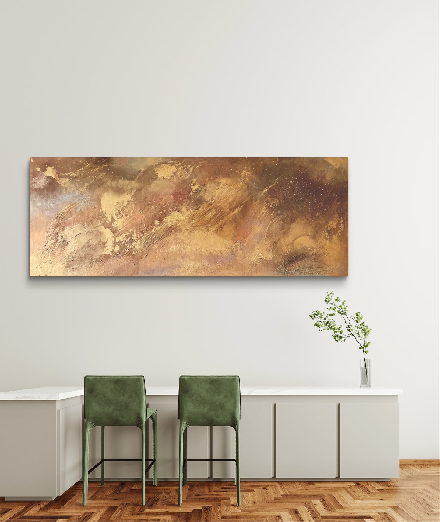 Abstraktes Originalgemälde in Braun, Gold & Bronze – Acryl auf Leinwand 160 × 50 cm – Handsigniert
