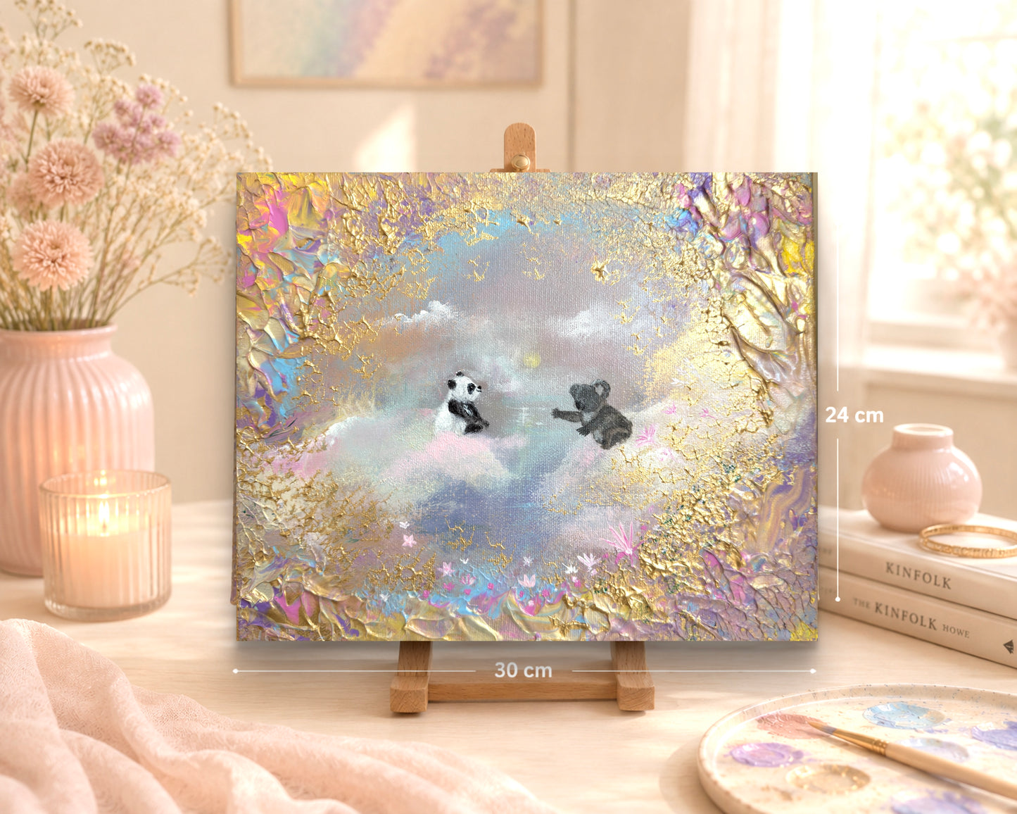 A Gentle Reunion – Handgemaltes Panda Gemälde 24 × 30 cm | Original Acrylmalerei | Kinderzimmer Wandbild | Hope & Light Collection