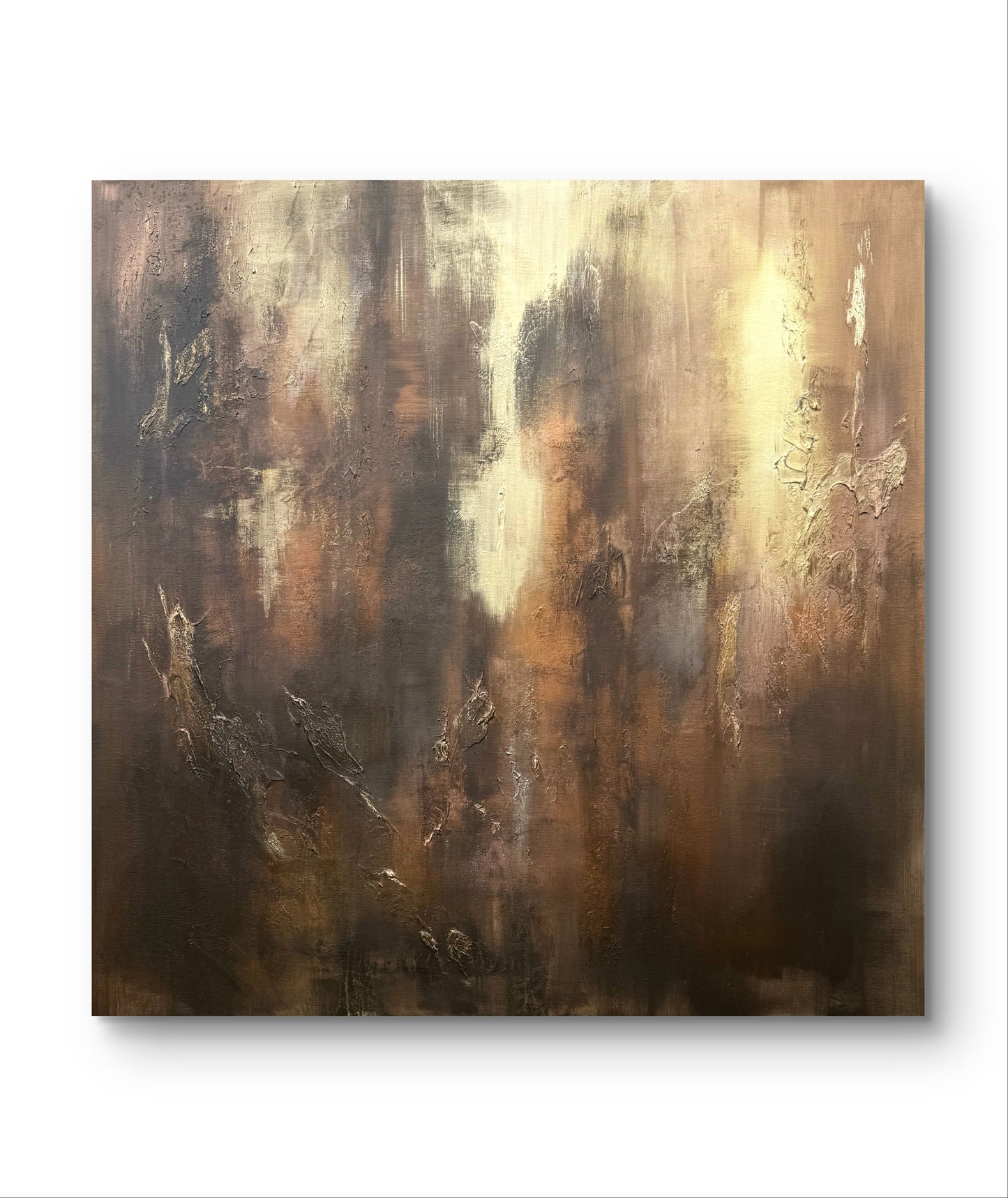 Abstraktes Originalgemälde in Gold, Braun & Erdtönen – Acryl auf Leinwand 100 × 100 cm – Handsigniert