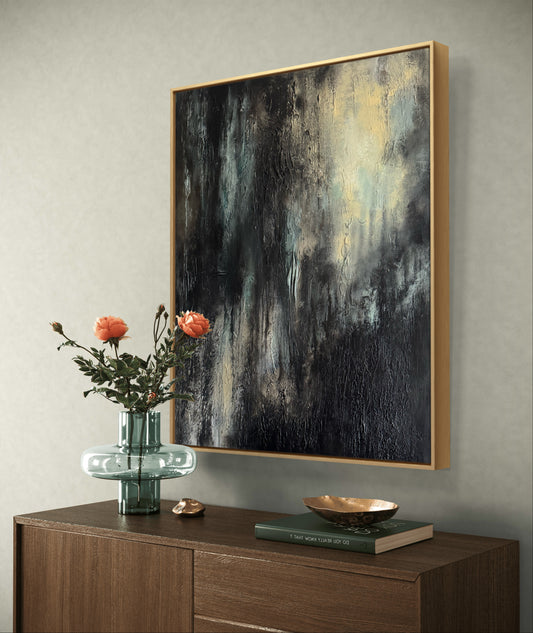 Großes abstraktes Gemälde Schwarz - Beige - Unikat - handgemalt - original Wandkunst