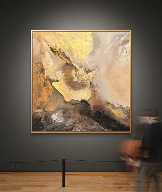 Original handgemaltes abstraktes Gemälde 100 × 100 cm in Gold, Braun & Bronze