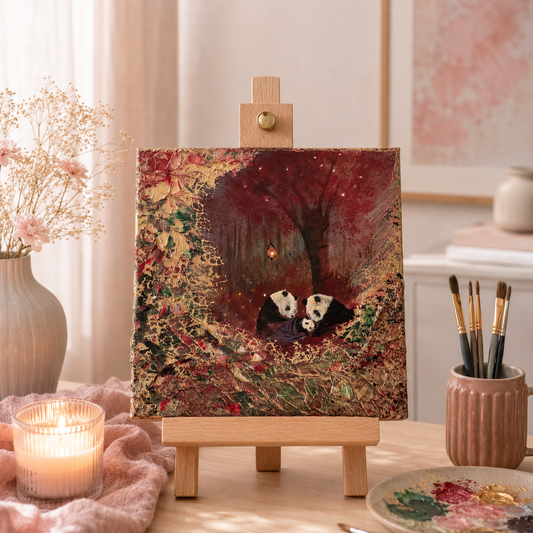 Home Is Where Love Sleeps – Handgemaltes Panda Gemälde 20 × 20 cm | Original Acrylmalerei | Kinderzimmer Wandbild | Hope & Light Collection