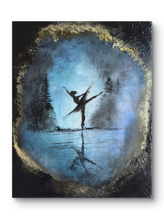 Original Gemälde - Traumlandschaft - Tanzende Ballerina auf dem See