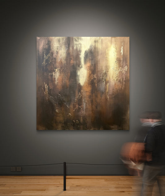 Abstraktes Originalgemälde in Gold, Braun & Erdtönen – Acryl auf Leinwand 100 × 100 cm – Handsigniert