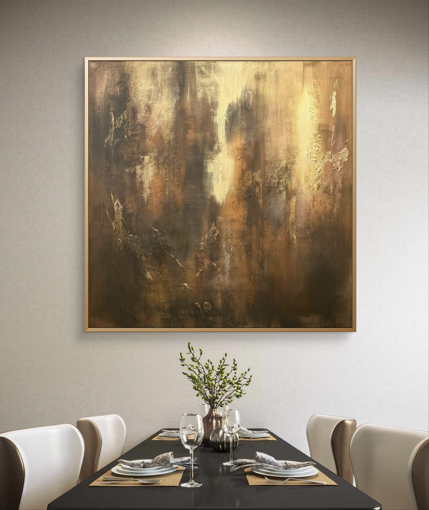 Abstraktes Originalgemälde in Gold, Braun & Erdtönen – Acryl auf Leinwand 100 × 100 cm – Handsigniert