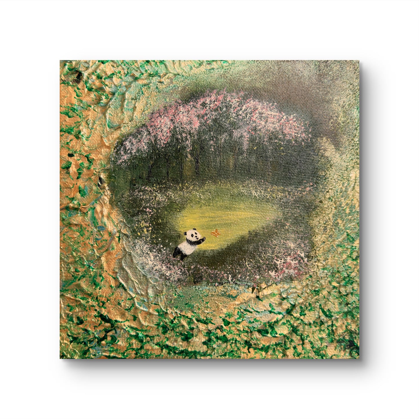 A Butterfly's Promise – Handgemaltes Panda Gemälde 20 × 20 cm | Original Acrylmalerei | Kinderzimmer Wandbild | Hope & Light Collection