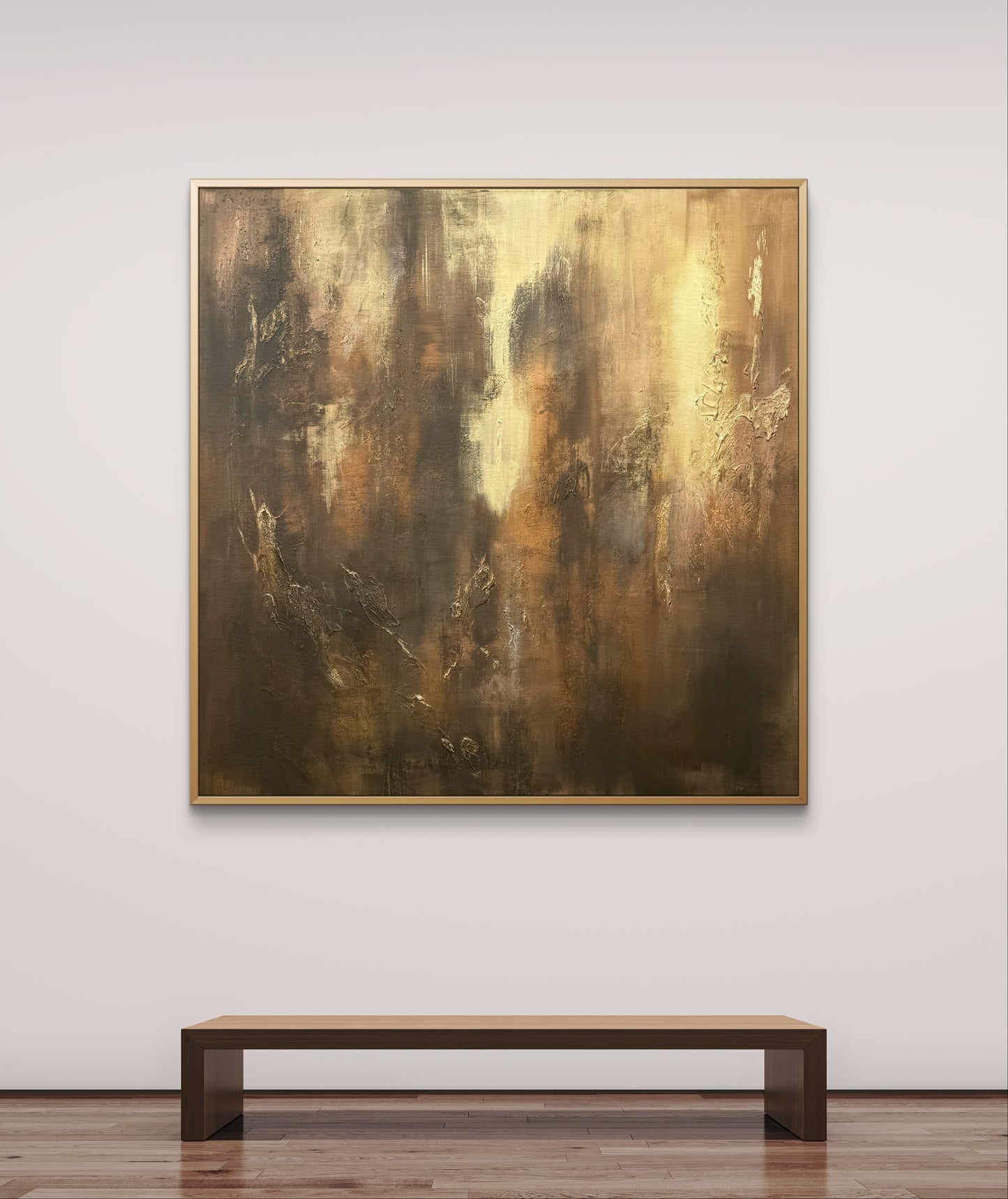 Abstraktes Originalgemälde in Gold, Braun & Erdtönen – Acryl auf Leinwand 100 × 100 cm – Handsigniert