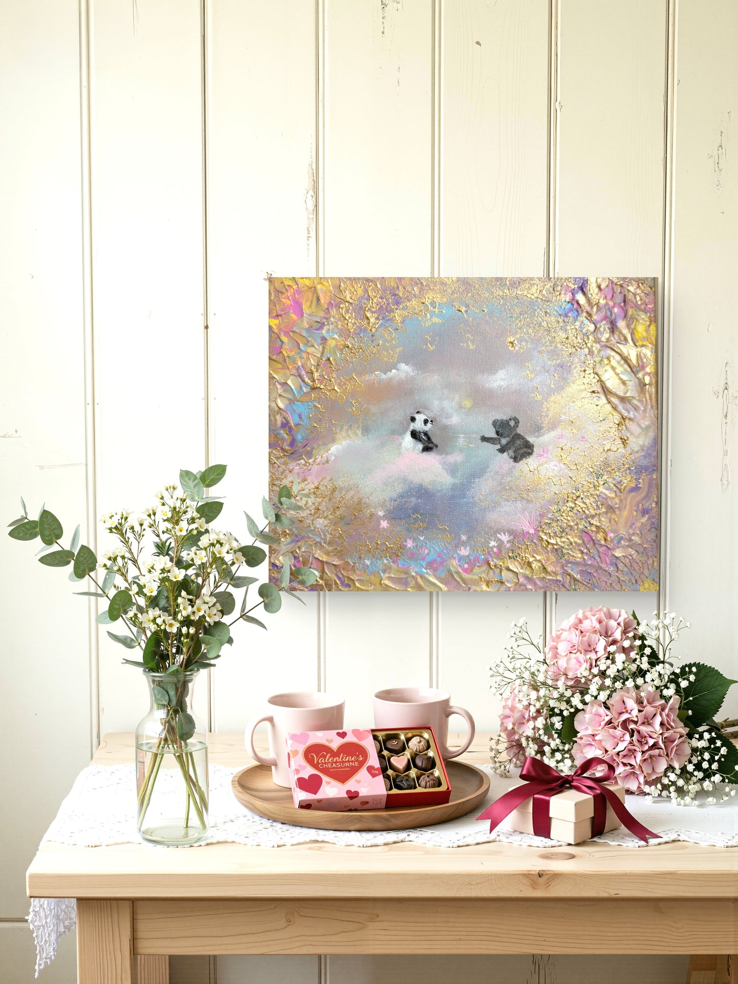 A Gentle Reunion – Handgemaltes Panda Gemälde 24 × 30 cm | Original Acrylmalerei | Kinderzimmer Wandbild | Hope & Light Collection