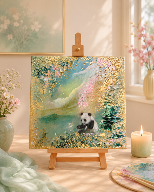 A Little Miracle – Handgemaltes Panda Gemälde 30 × 30 cm | Original Acrylmalerei | Kinderzimmer Wandbild | Hope & Light Collection