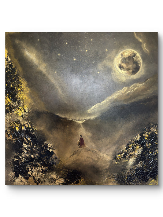 Original handgemaltes Krieger-Gemälde 80 × 80 cm in Gold, Schwarz & Bronze mit Struktur
