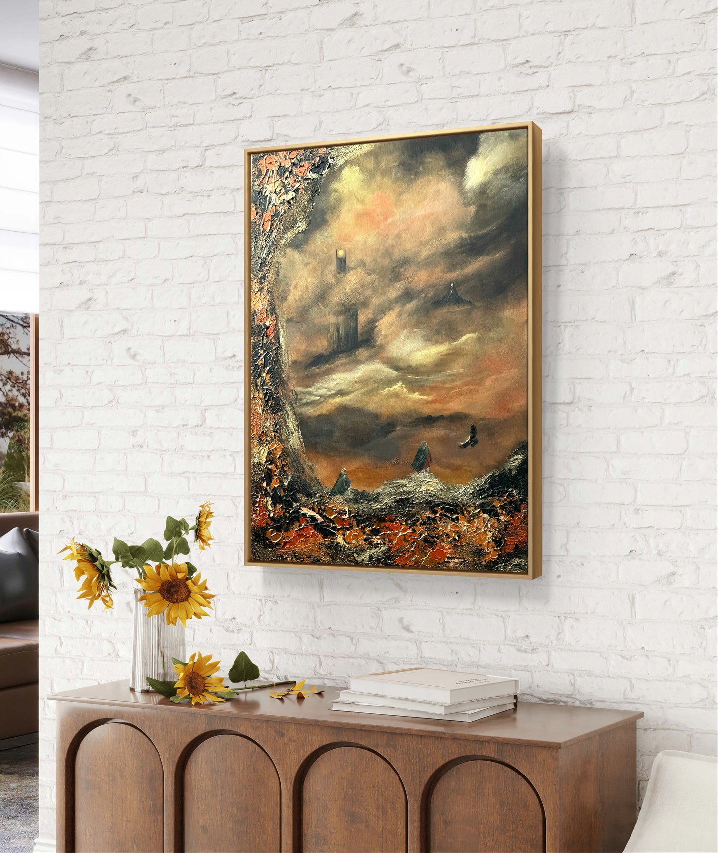 Fantasy Originalgemälde – Epische Landschaft in Gold & Schwarz – Acryl auf Leinwand 70 × 100 cm – Handsigniert