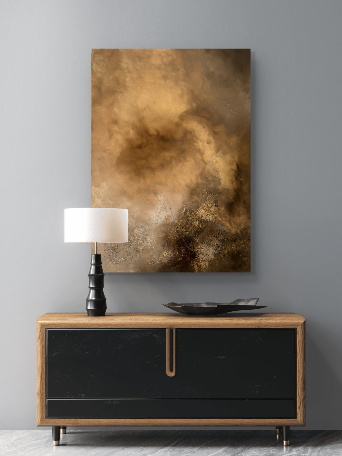 Abstraktes Gemälde 70x100 cm – Original Acrylbild Braun Gold mit Struktur – Moderne Wandkunst – Where the Light Remains