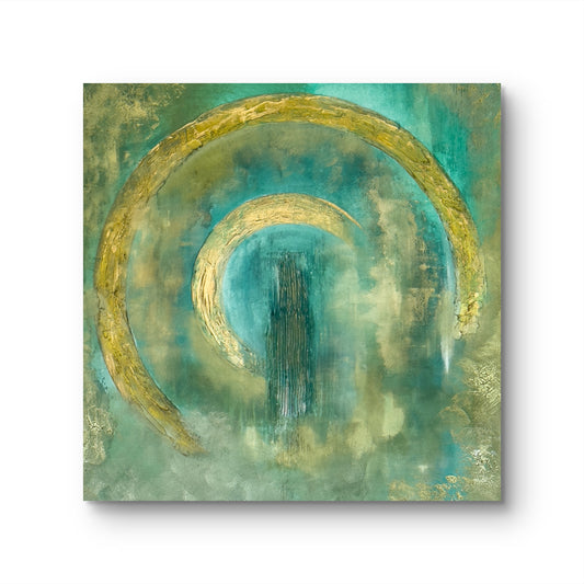 Abstraktes Originalgemälde in Grün & Gold – Acryl auf Leinwand 80 × 80 cm – Handsigniert