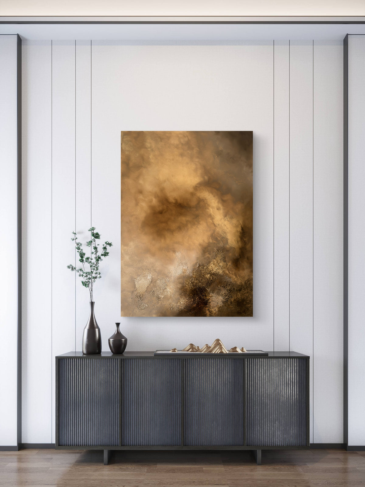 Abstraktes Gemälde 70x100 cm – Original Acrylbild Braun Gold mit Struktur – Moderne Wandkunst – Where the Light Remains