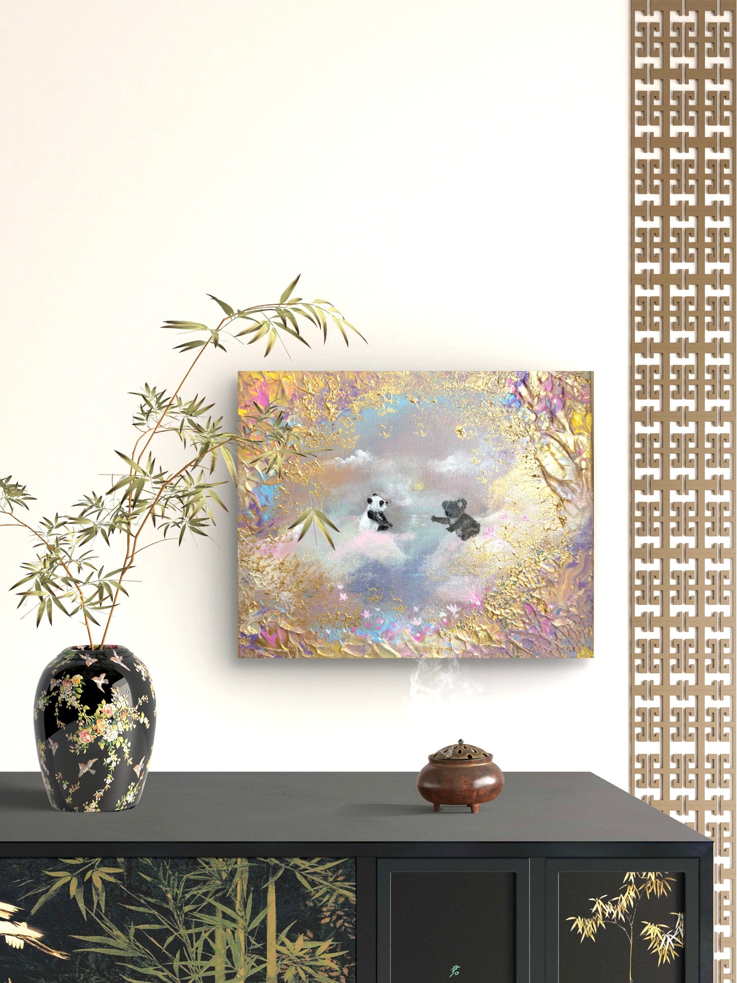 A Gentle Reunion – Handgemaltes Panda Gemälde 24 × 30 cm | Original Acrylmalerei | Kinderzimmer Wandbild | Hope & Light Collection