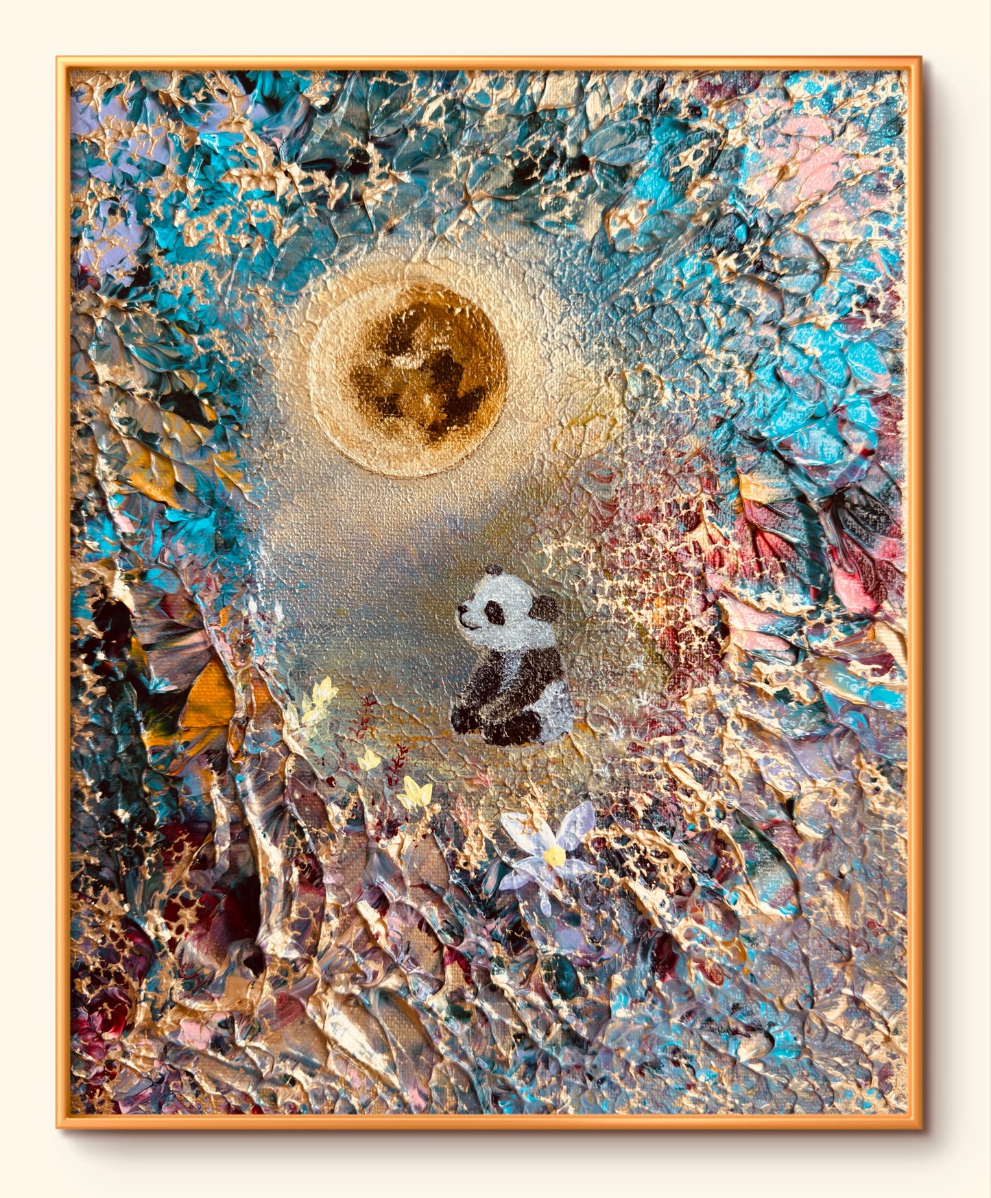 Under the Golden Moon – Handgemaltes Panda Gemälde 24 × 30 cm | Original Acrylmalerei | Kinderzimmer Wandbild | Hope & Light Collection