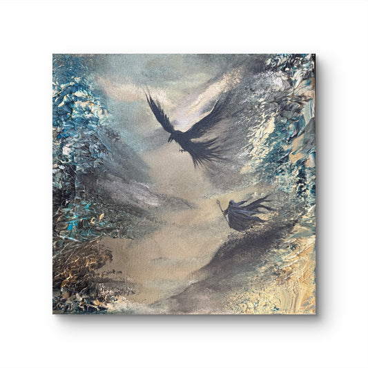 Fantasy Originalgemälde – Zauberer & Adler – Acryl auf Leinwand 30 × 30 cm – Handsigniert