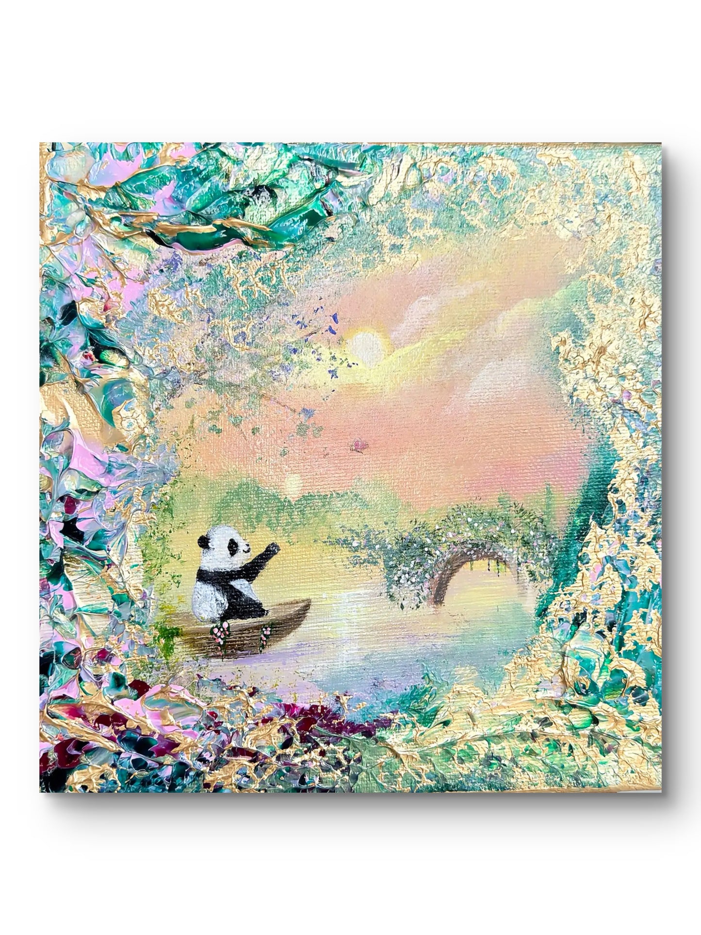 A Journey of Hope – Handgemaltes Panda Gemälde 20 × 20 cm | Original Acrylmalerei | Kinderzimmer Wandbild | Hope & Light Collection