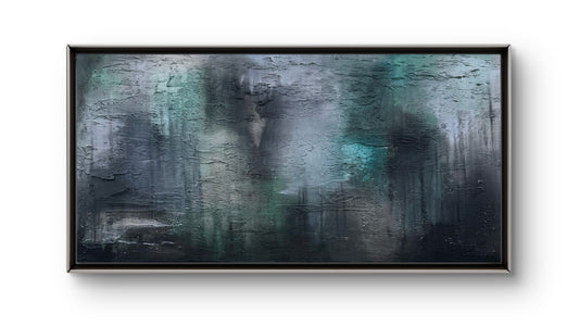 Abstraktes Originalgemälde in Türkis, Grau & Schwarz – Acryl auf Leinwand 50 × 100 cm – Handsigniert