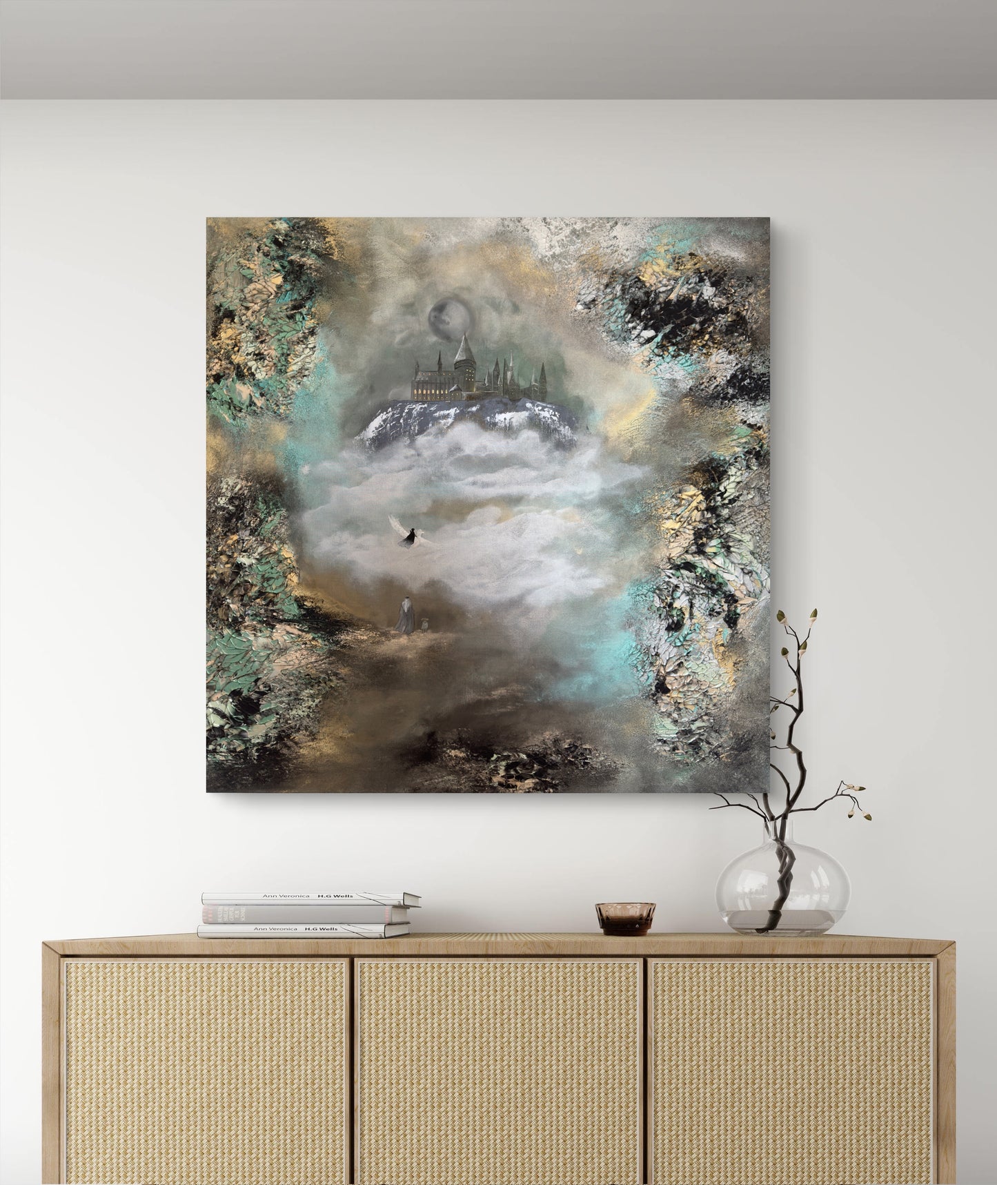 Acrylgemälde Harry Potter Dumbledore Dobby - 90 cm x 90 cm - Unikat - Original Kunstwerk handgemalt - Kunst auf Leinwand - Hogwarts