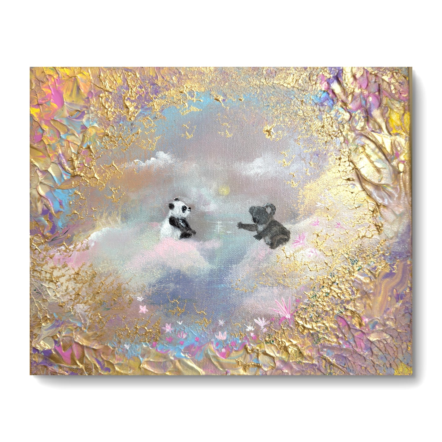 A Gentle Reunion – Handgemaltes Panda Gemälde 24 × 30 cm | Original Acrylmalerei | Kinderzimmer Wandbild | Hope & Light Collection