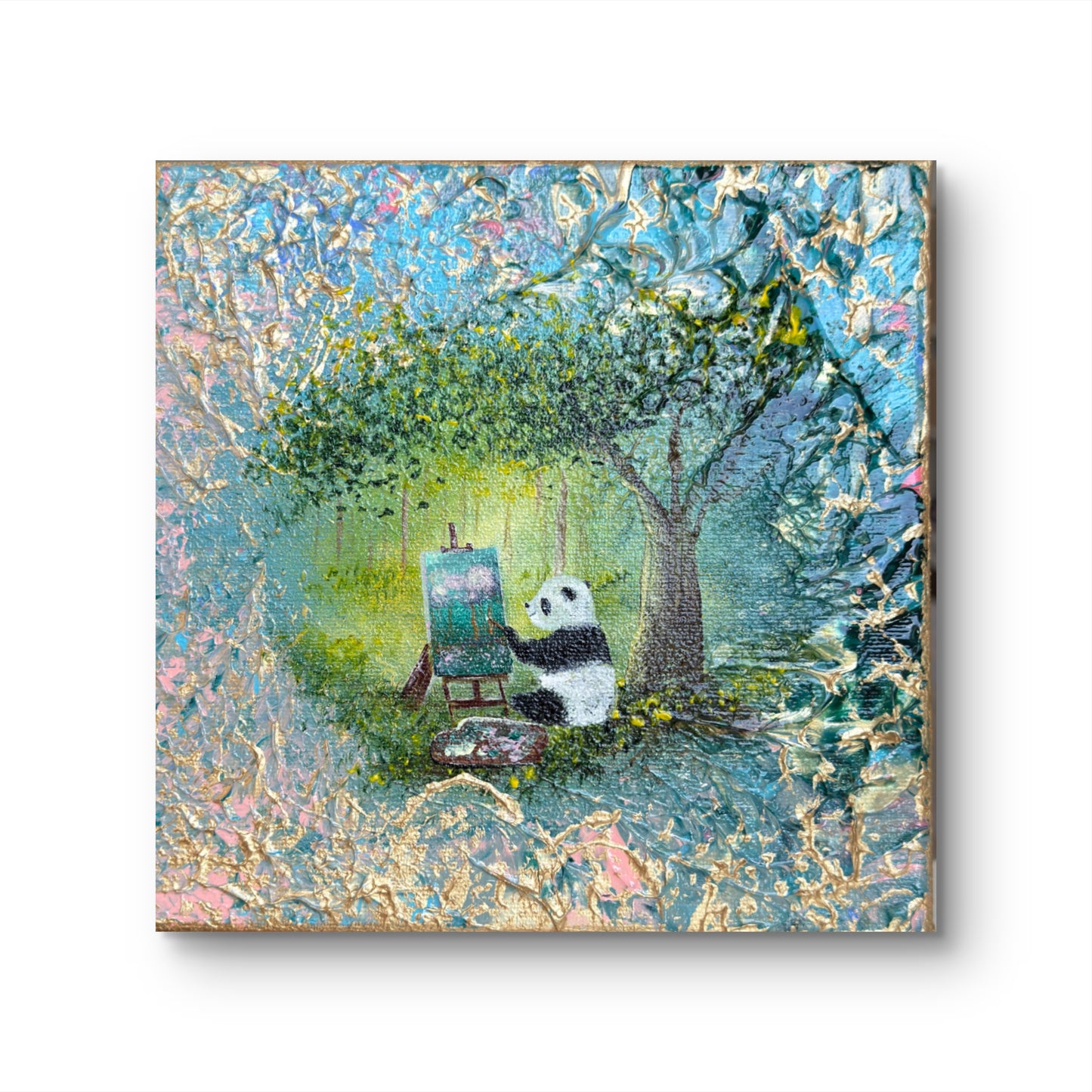 Little Artist – Handgemaltes Panda Gemälde 20 × 20 cm | Original Acrylmalerei | Kinderzimmer Wandbild | Hope & Light Collection