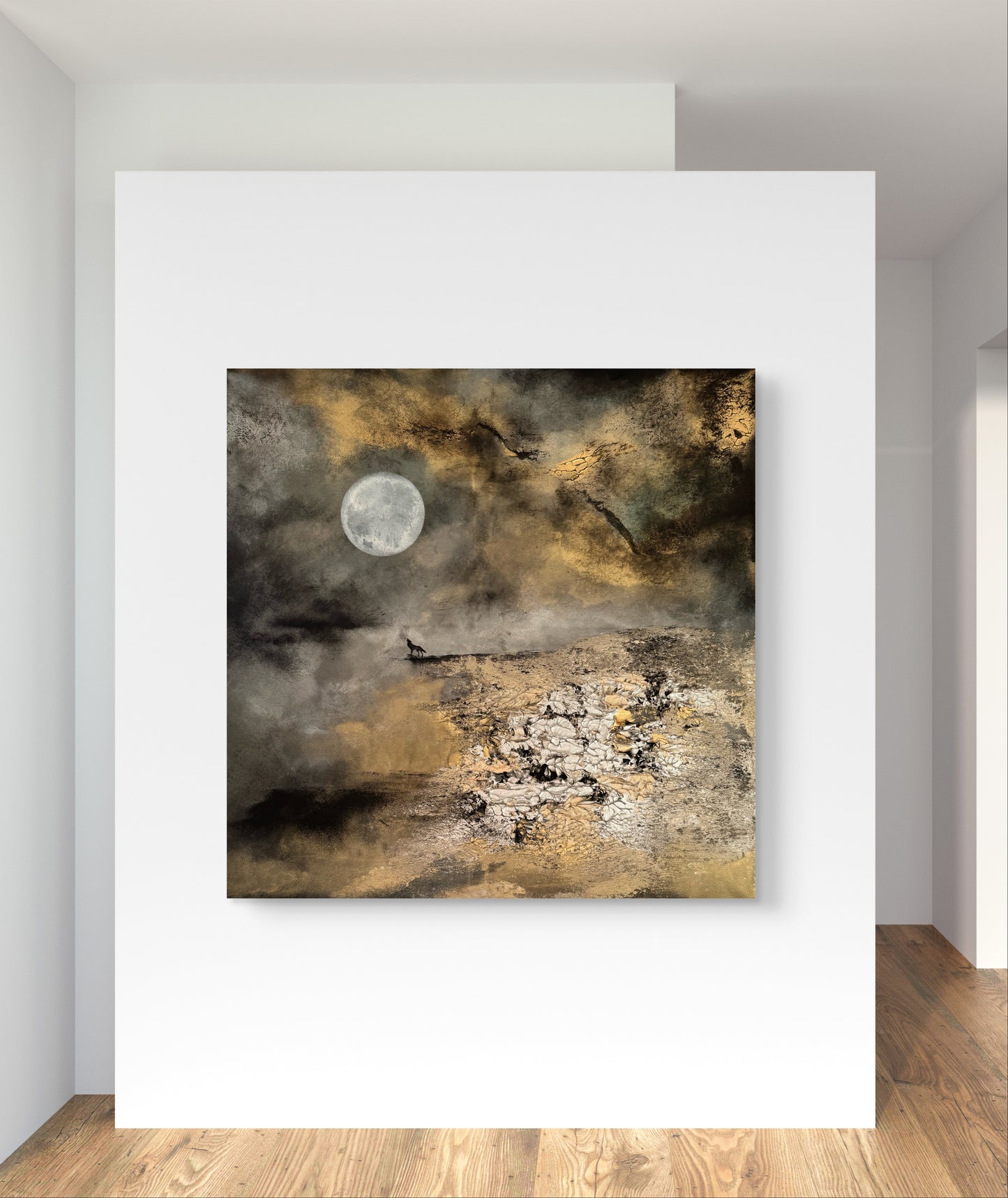 Original handgemaltes Fantasy Gemälde - Wolf - Nachtlandschaft