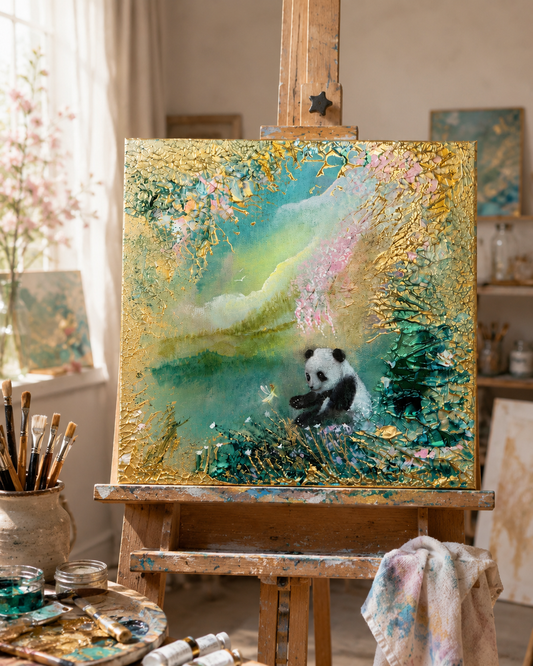 A Little Miracle – Handgemaltes Panda Gemälde 30 × 30 cm | Original Acrylmalerei | Kinderzimmer Wandbild | Hope & Light Collection