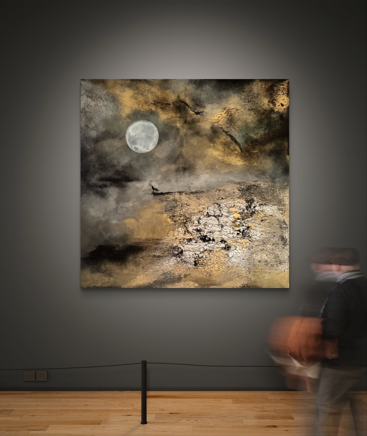 Original handgemaltes Fantasy Gemälde - Wolf - Nachtlandschaft