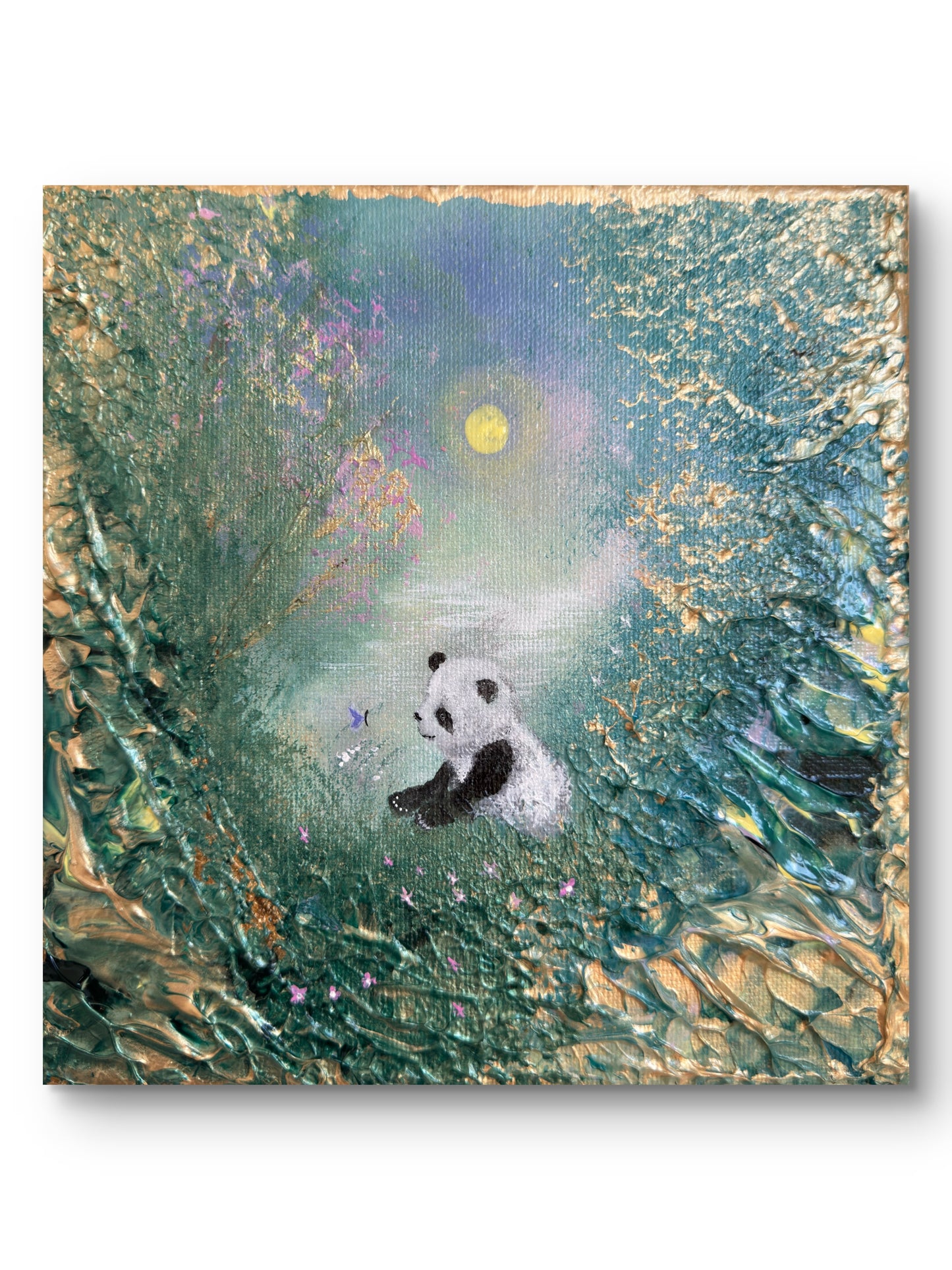 The First Light – Handgemaltes Panda Gemälde 20 × 20 cm | Original Acrylmalerei | Kinderzimmer Wandbild | Hope & Light Collection
