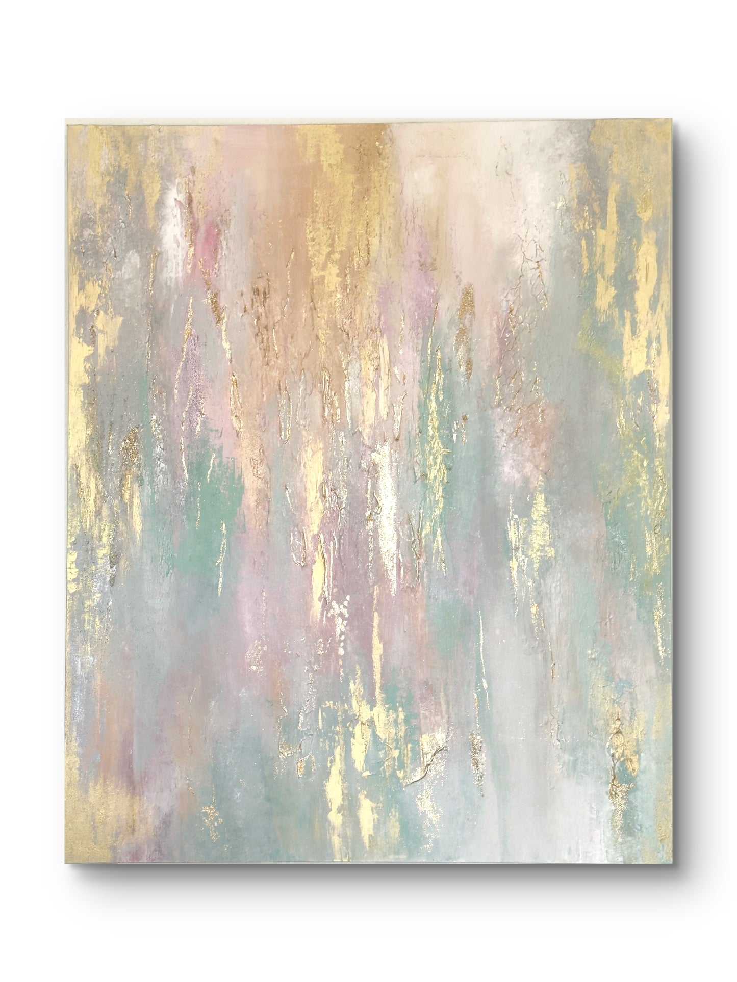 Abstraktes Originalgemälde in Gold, Beige & Pastelltönen – Acryl auf Leinwand 120 × 100 cm – Handsigniert