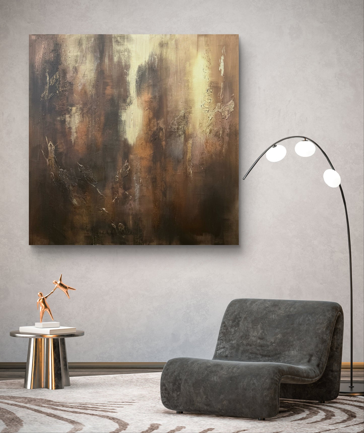 Abstraktes Originalgemälde in Gold, Braun & Erdtönen – Acryl auf Leinwand 100 × 100 cm – Handsigniert
