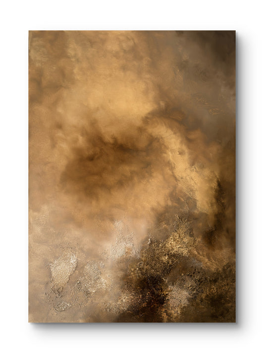 Abstraktes Gemälde 70x100 cm – Original Acrylbild Braun Gold mit Struktur – Moderne Wandkunst – Where the Light Remains