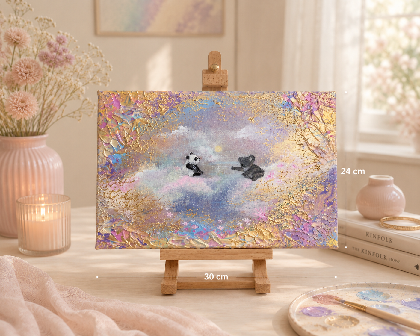 A Gentle Reunion – Handgemaltes Panda Gemälde 24 × 30 cm | Original Acrylmalerei | Kinderzimmer Wandbild | Hope & Light Collection