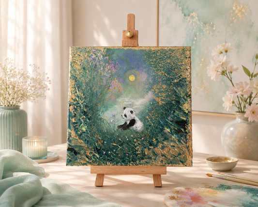 The First Light – Handgemaltes Panda Gemälde 20 × 20 cm | Original Acrylmalerei | Kinderzimmer Wandbild | Hope & Light Collection