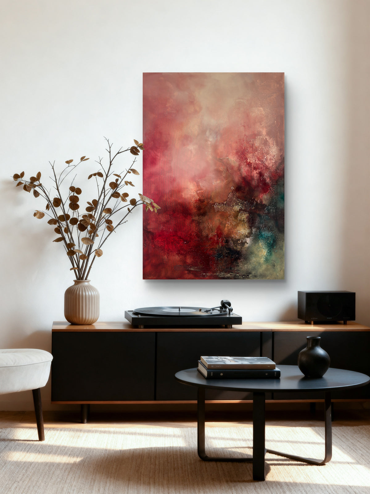 Abstraktes Gemälde 70x100 cm – Original Acrylbild Rot Gold mit Struktur – Moderne Wandkunst – After the Fire