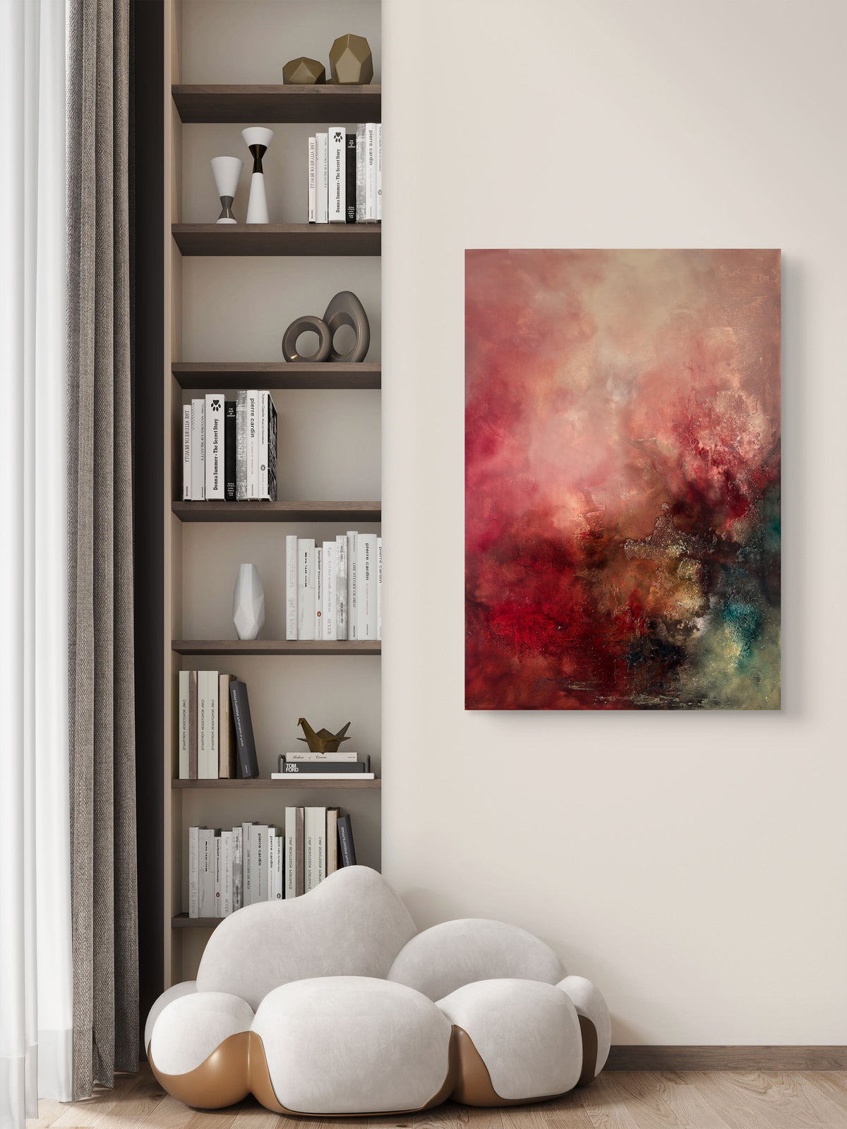 Abstraktes Gemälde 70x100 cm – Original Acrylbild Rot Gold mit Struktur – Moderne Wandkunst – After the Fire