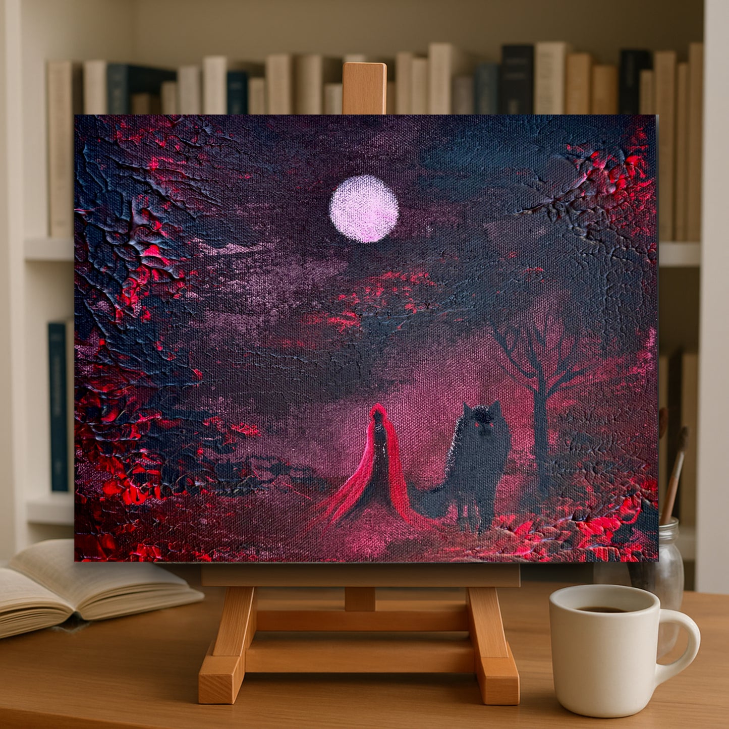 Fantasy Originalgemälde – Rotkäppchen & Wolf – Acryl auf Leinwand 20 × 30 cm – Handsigniert