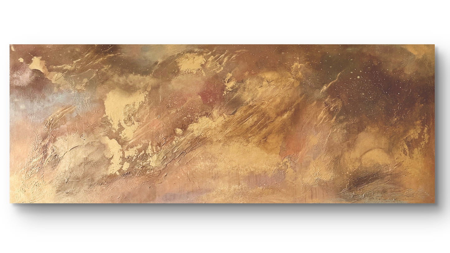 Abstraktes Originalgemälde in Braun, Gold & Bronze – Acryl auf Leinwand 160 × 50 cm – Handsigniert