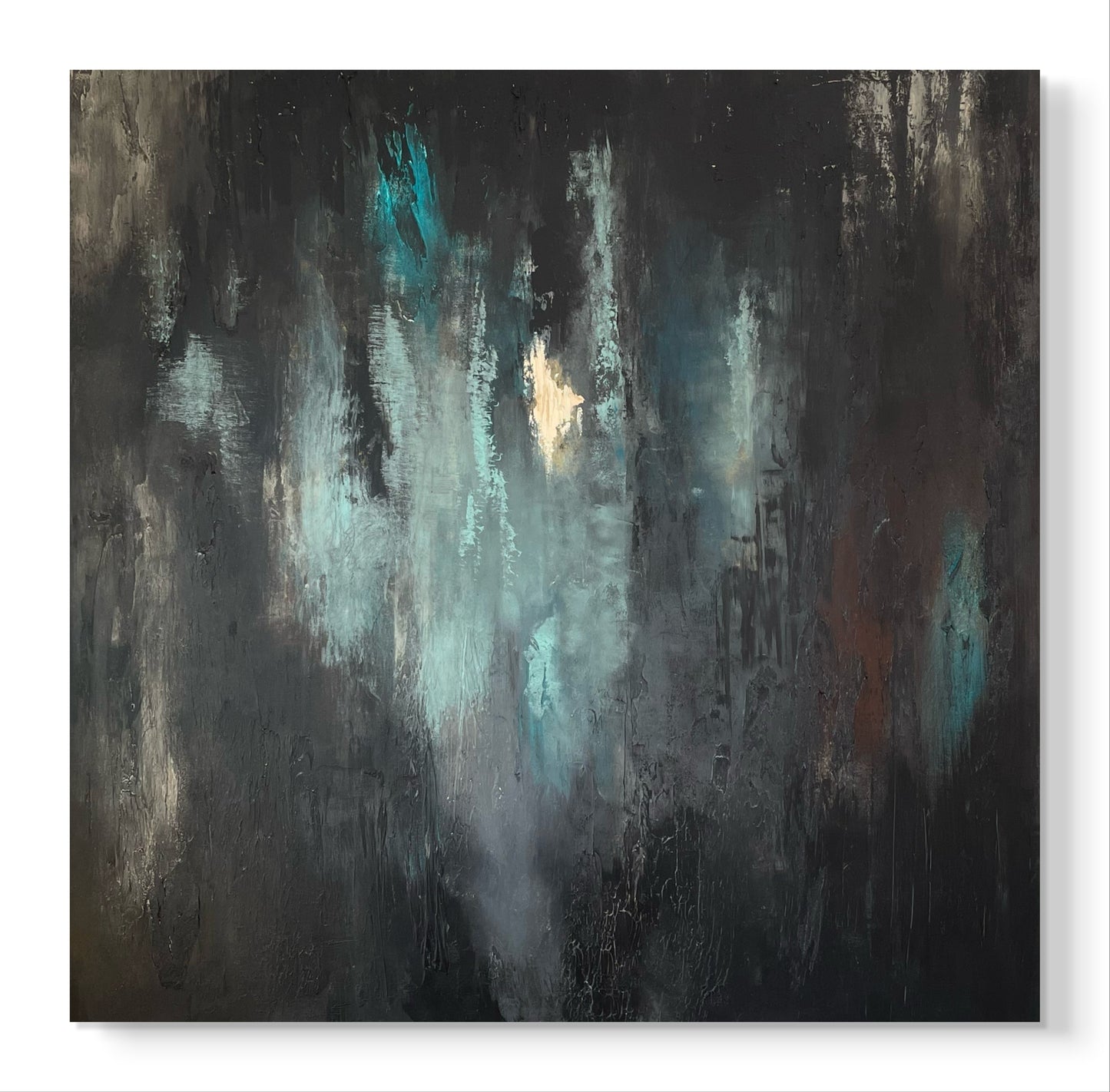 Abstraktes Originalgemälde in Schwarz, Türkis & Gold – Acryl auf Leinwand 100 × 100 cm – Handsigniert
