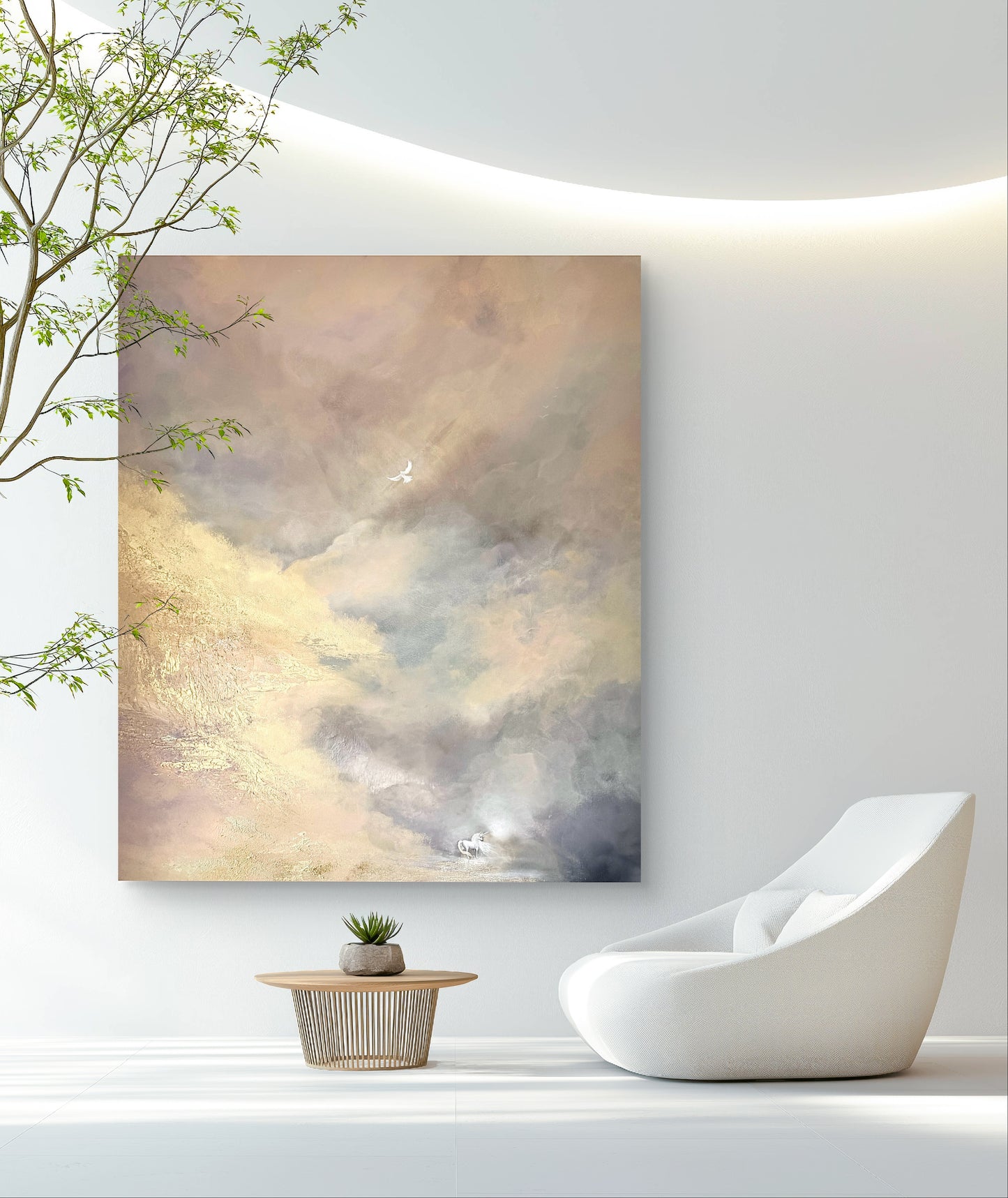 Original handgemaltes Fantasy-Gemälde „Whispers of Magic“ 120 × 100 cm mit Einhorn & Traumlandschaft