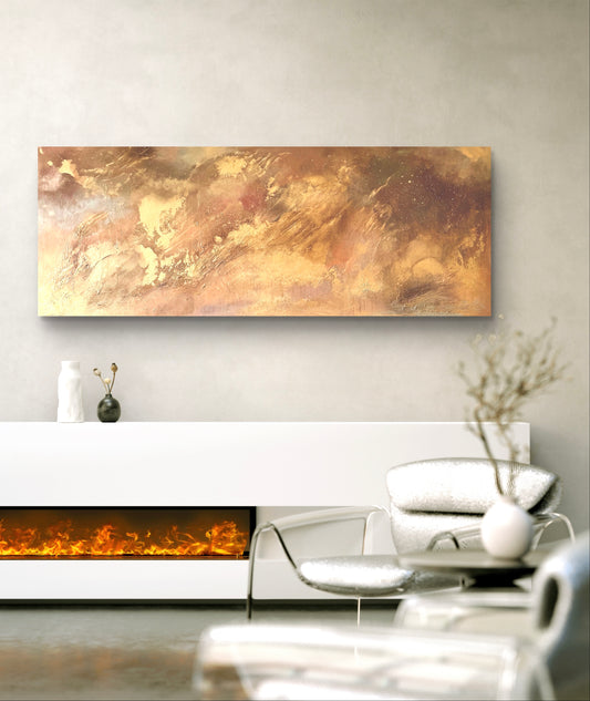 Abstraktes Originalgemälde in Braun, Gold & Bronze – Acryl auf Leinwand 160 × 50 cm – Handsigniert