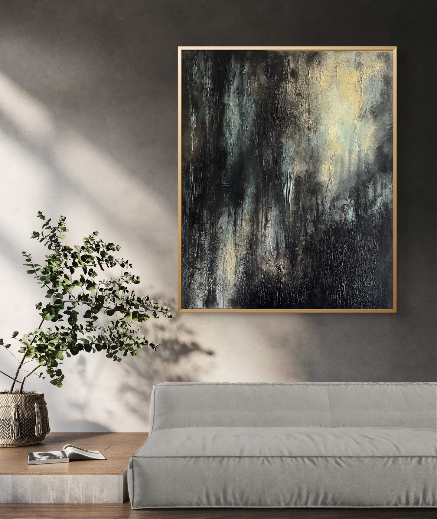 Großes abstraktes Gemälde Schwarz - Beige - Unikat - handgemalt - original Wandkunst