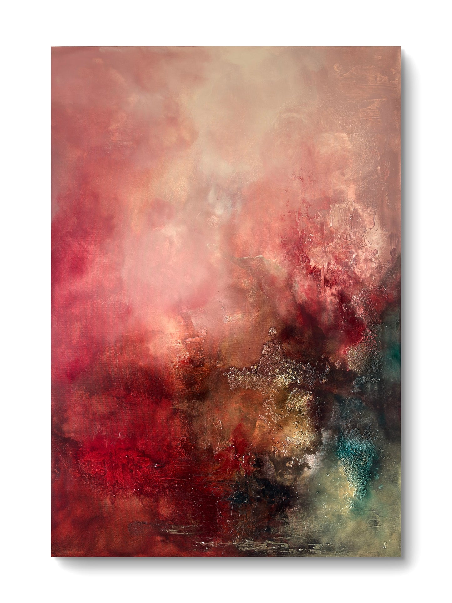 Abstraktes Gemälde 70x100 cm – Original Acrylbild Rot Gold mit Struktur – Moderne Wandkunst – After the Fire