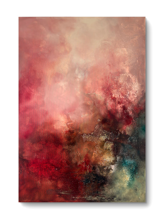 Abstraktes Gemälde 70x100 cm – Original Acrylbild Rot Gold mit Struktur – Moderne Wandkunst – After the Fire